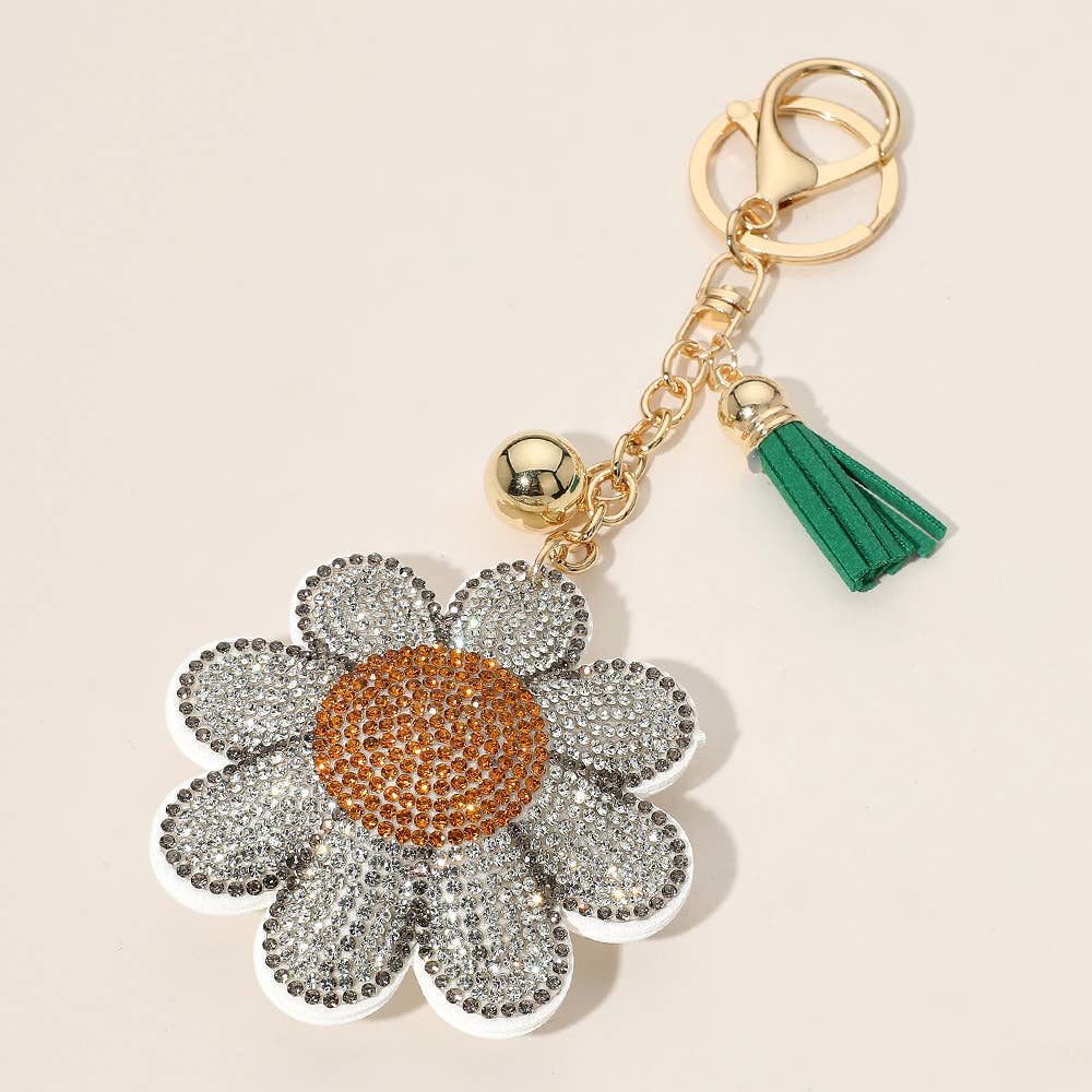 Bling Studded Daisy Flower Keychain / Bag Charm