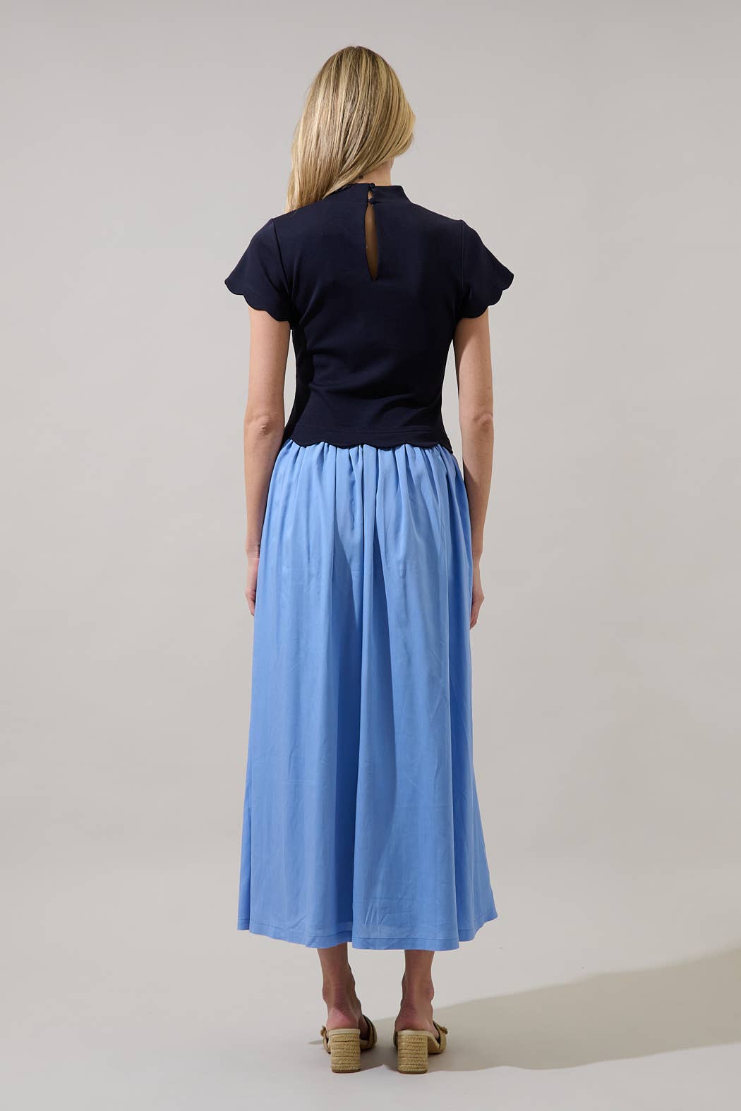 Marby Scallop Contrast Midi Dress: PRE ORDER