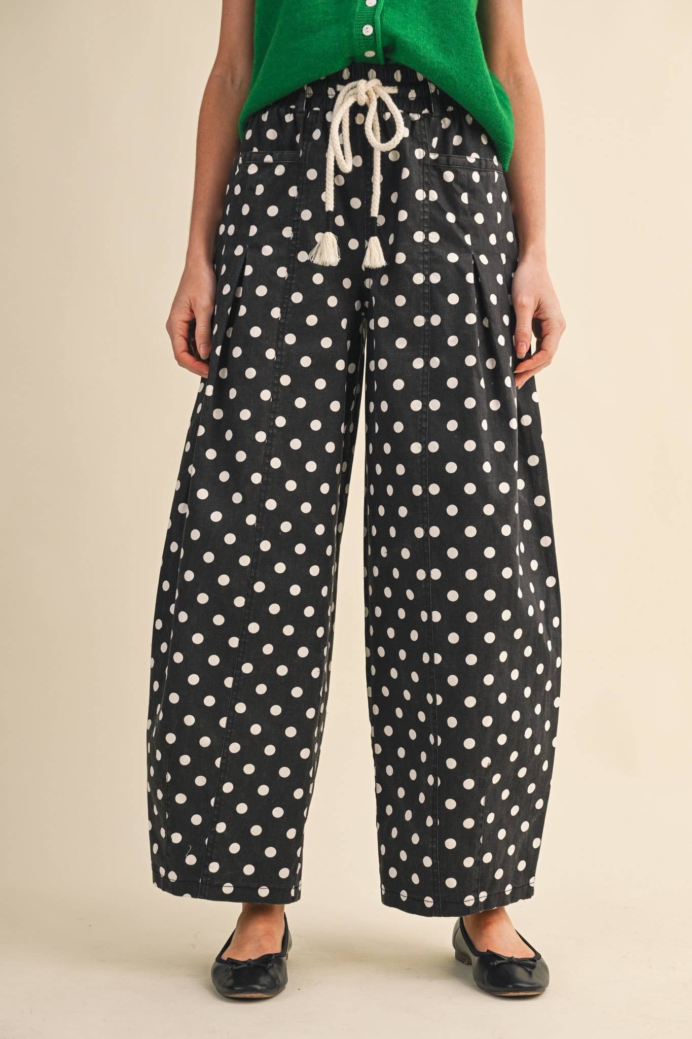 Polka Dot Pleated Barrel Pants - 3 Colors Available