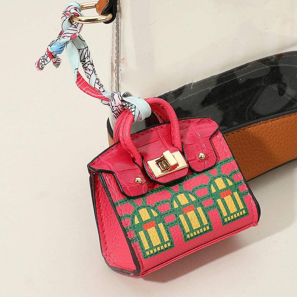 House Printed Faux Leather Elegant and Stylish Mini Purse / Bag Charm
