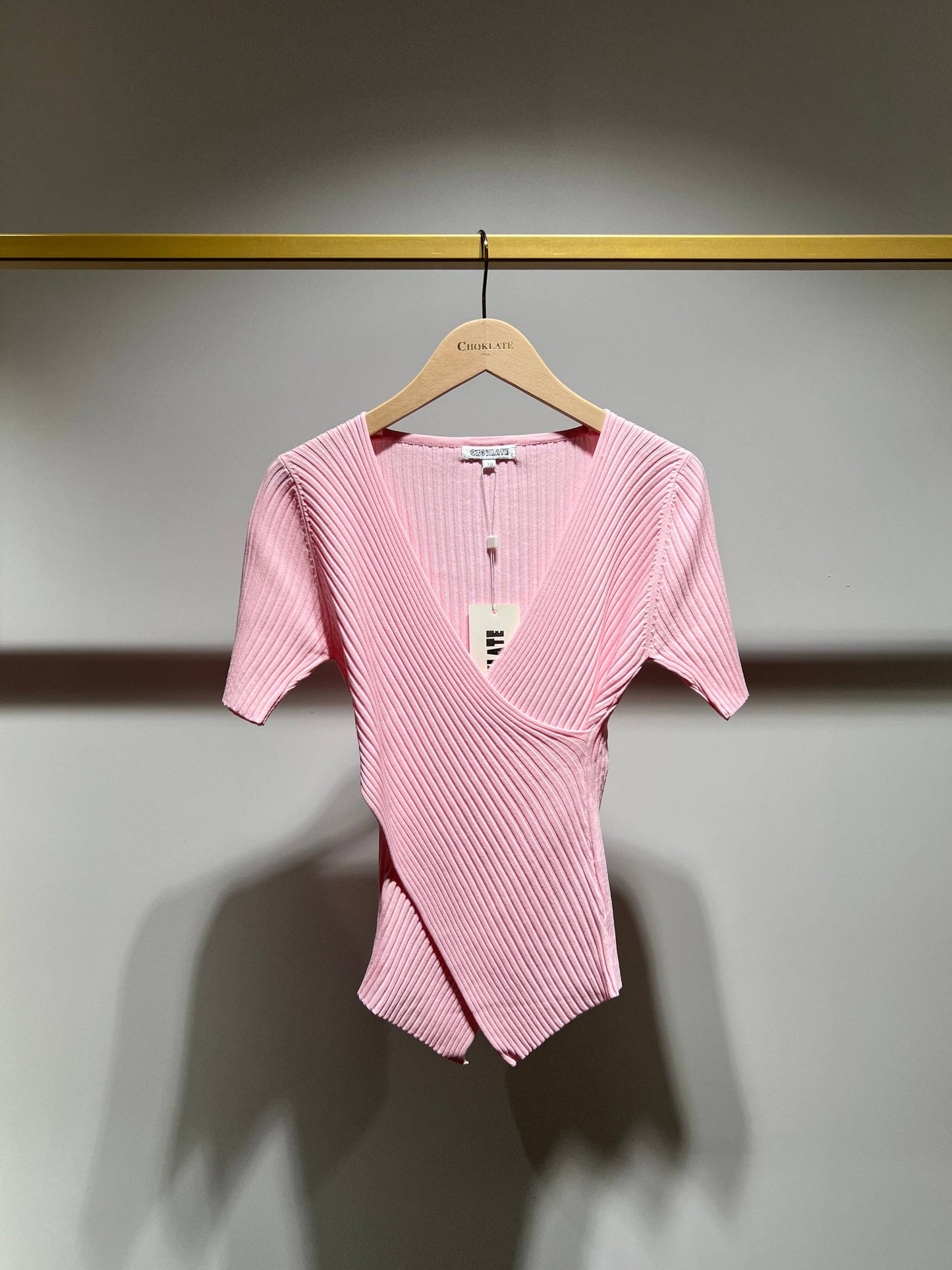 Ribbed knit wrap T-shirt - 0590