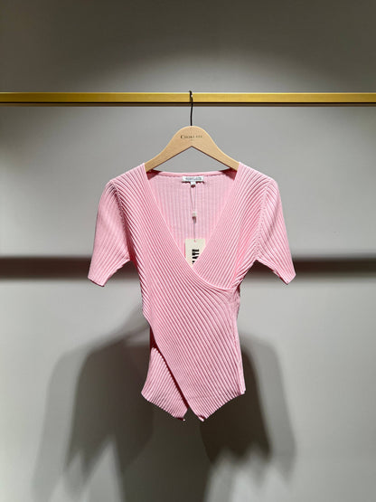 Ribbed knit wrap T-shirt - 0590