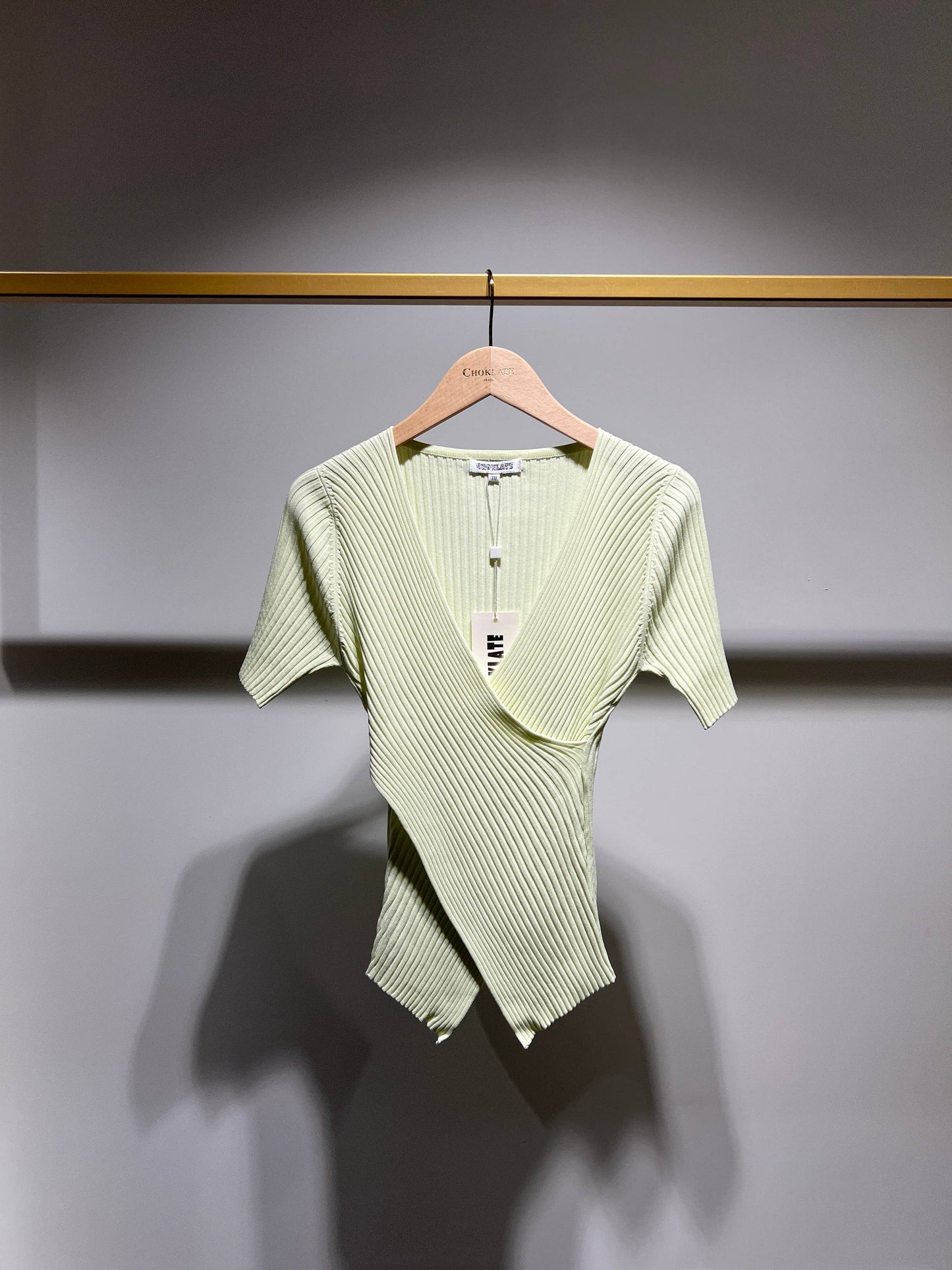 Ribbed knit wrap T-shirt - 0590