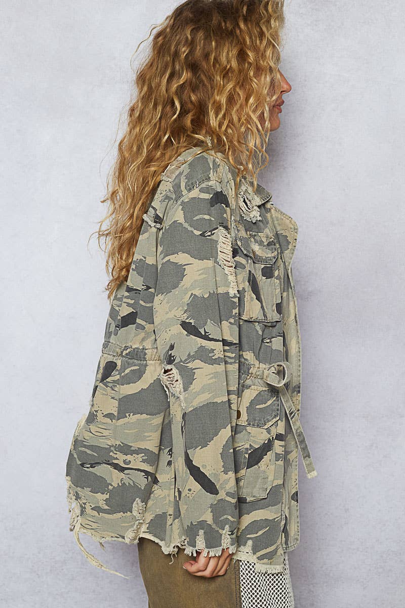 The Jodi Camo Cinched-Waist Utility Jacket