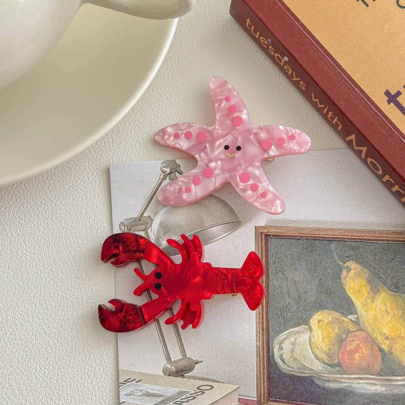 Adorable Lobster & Starfish Hair Clips, Marine Hair Accents
