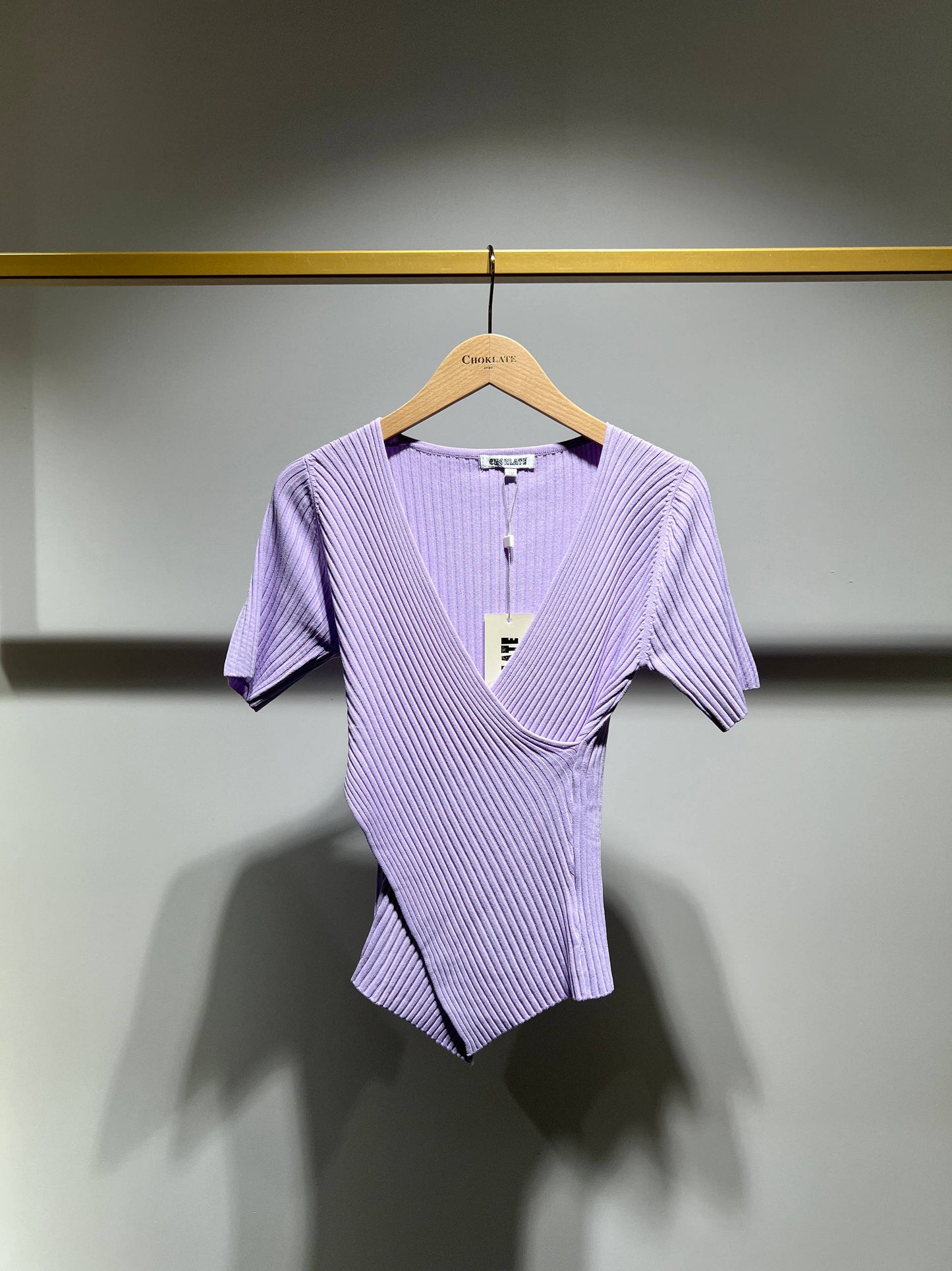 Ribbed knit wrap T-shirt - 0590