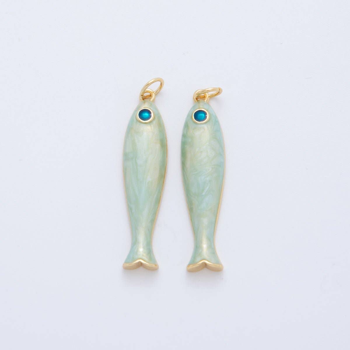18K Gold Filled Blue, Green, Red Enamel Sardine Fish Charm
