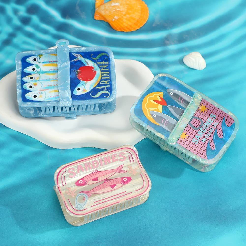 Fun Sardine Can Hair Pattern Hair Claw Clips