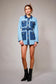 Two Tone Belted Denim Twill Jacket with Pockets