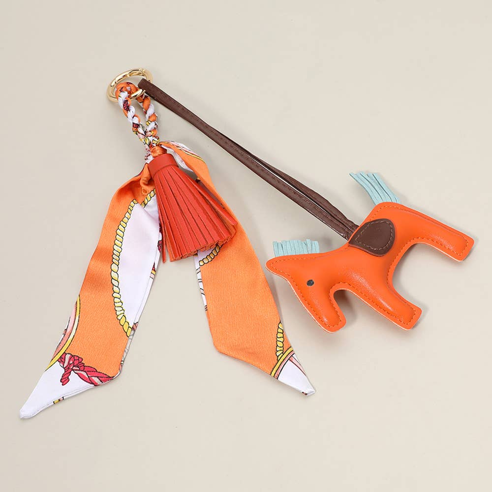 Faux Leather Horse Tassel Scarf Keychain / Bag Charm