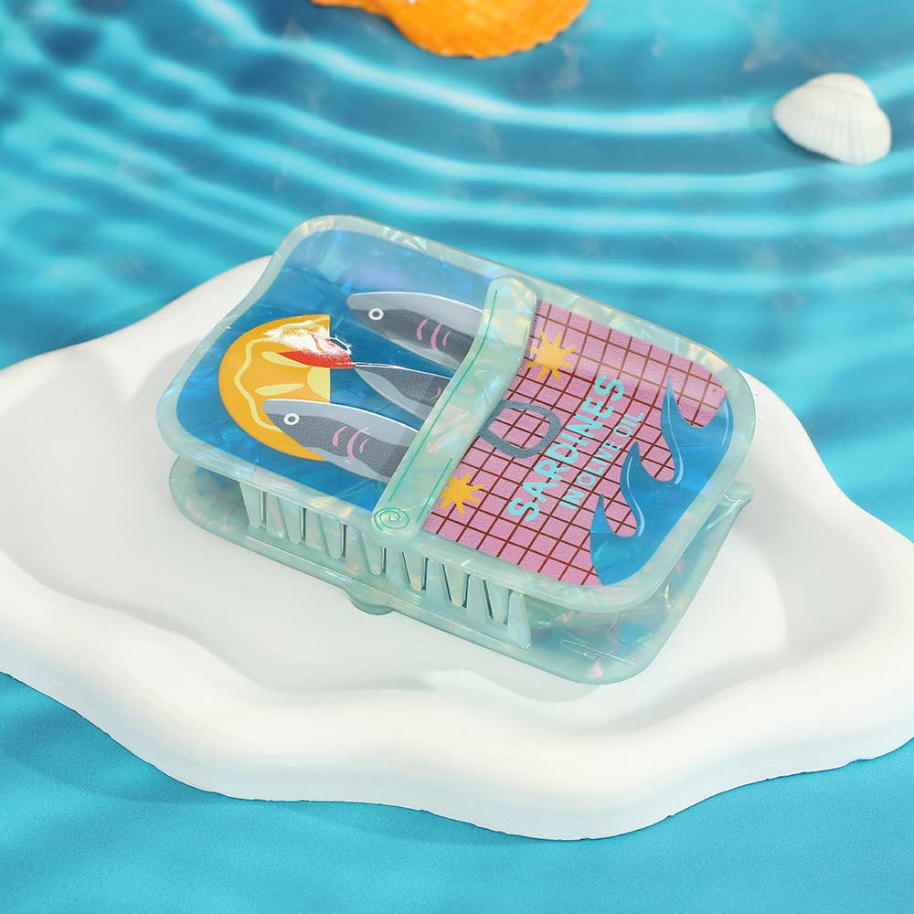 Fun Sardine Can Hair Pattern Hair Claw Clips