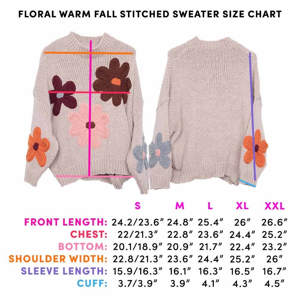 White Floral Fall Stitched Sweater