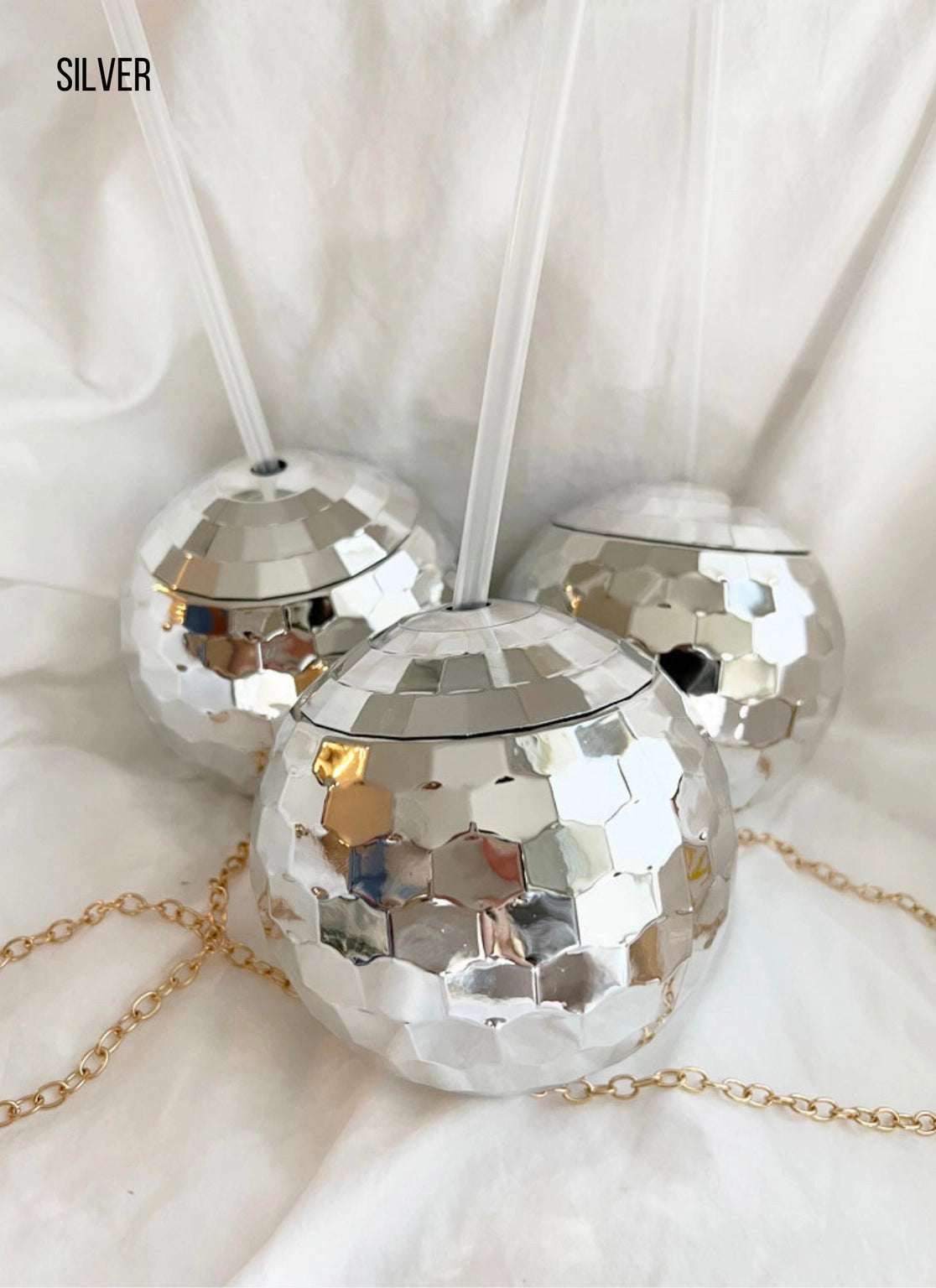 Disco Ball Cup with Clear Straw