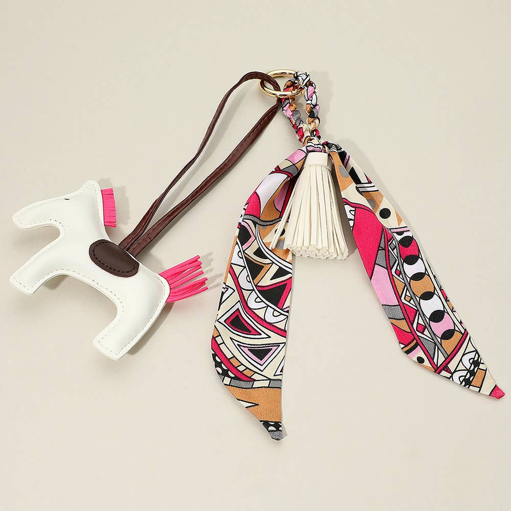 Faux Leather Horse Tassel Scarf Keychain / Bag Charm