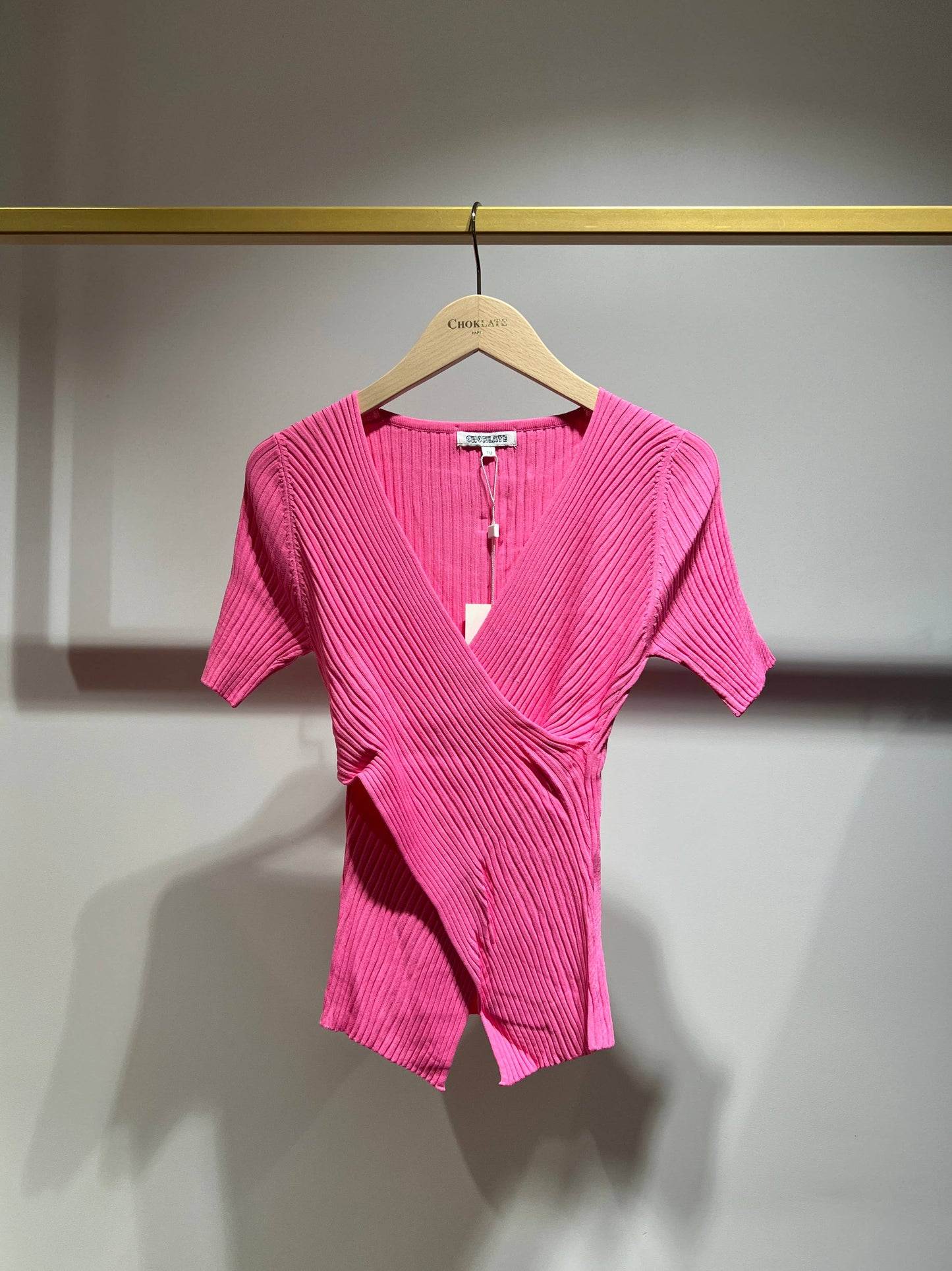 Ribbed knit wrap T-shirt - 0590
