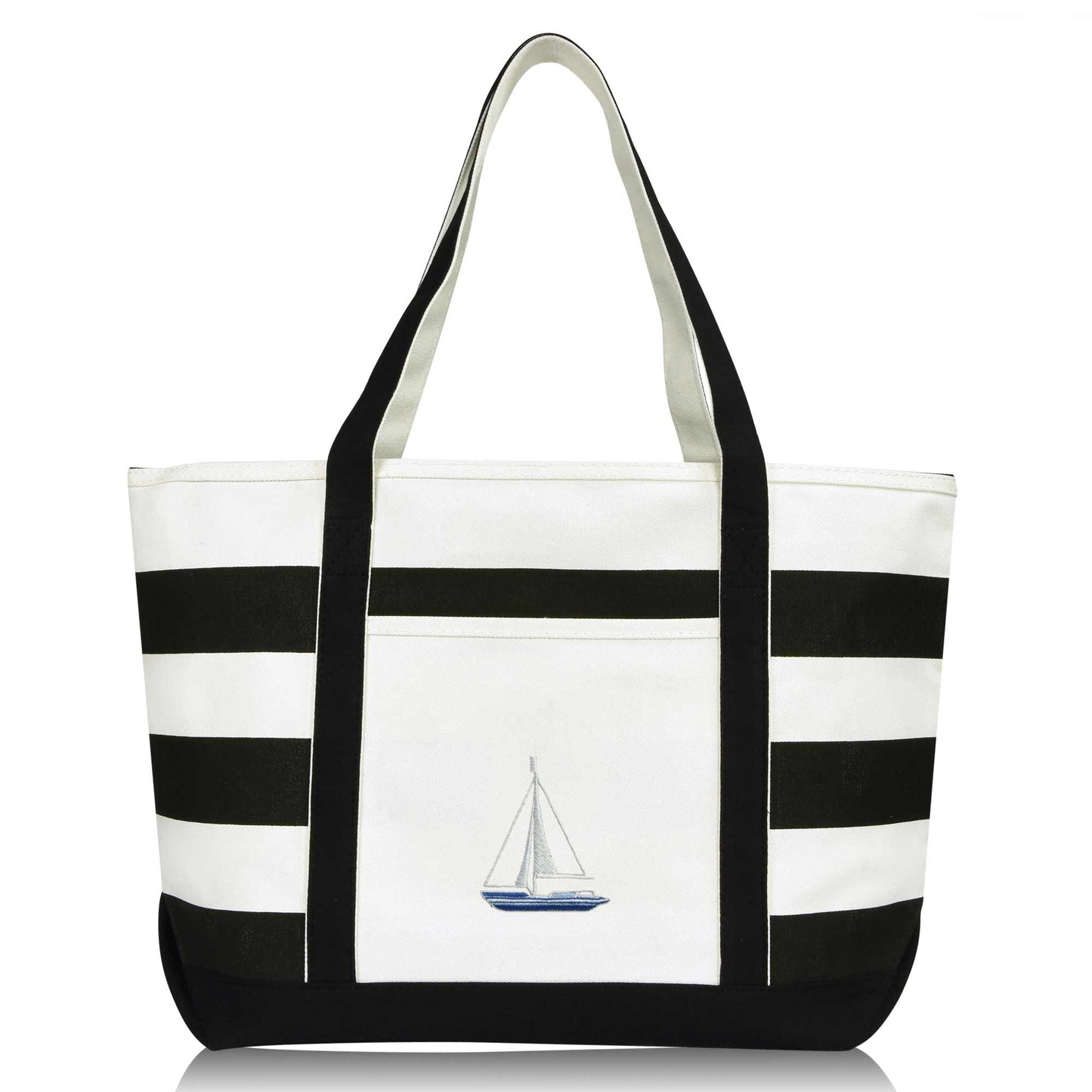 Ocean Sailboat Womens Embroidered Striped Tote Bag
