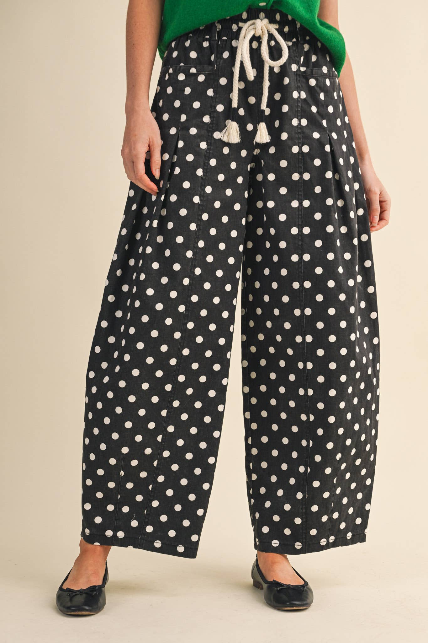 Polka Dot Pleated Barrel Pants - 3 Colors Available