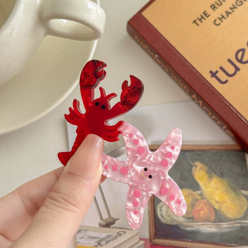 Adorable Lobster & Starfish Hair Clips, Marine Hair Accents