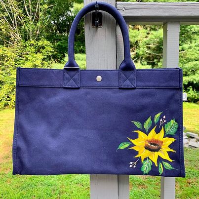 Handpainted Canvas Tote: Sunflower