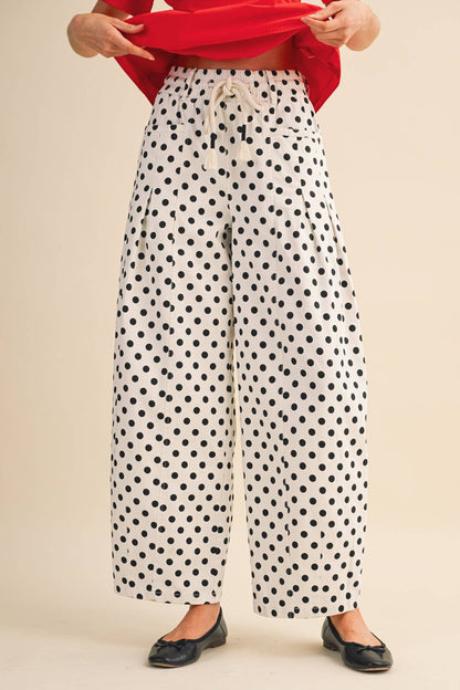 Polka Dot Pleated Barrel Pants - 3 Colors Available
