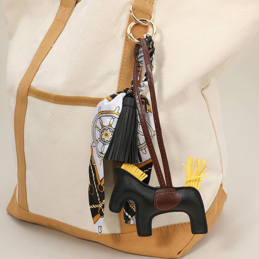 Faux Leather Horse Tassel Scarf Keychain / Bag Charm