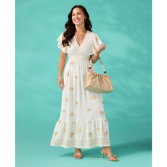 Celeste Embroidered Flutter Sleeve Maxi Dress