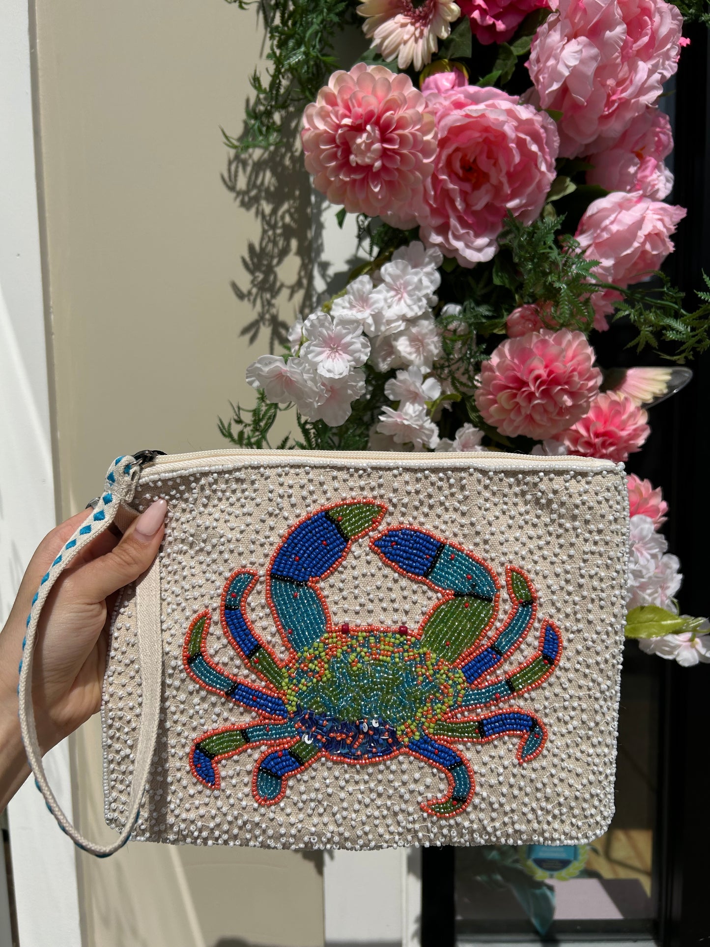 Crabby Waves Beaded Wristlet