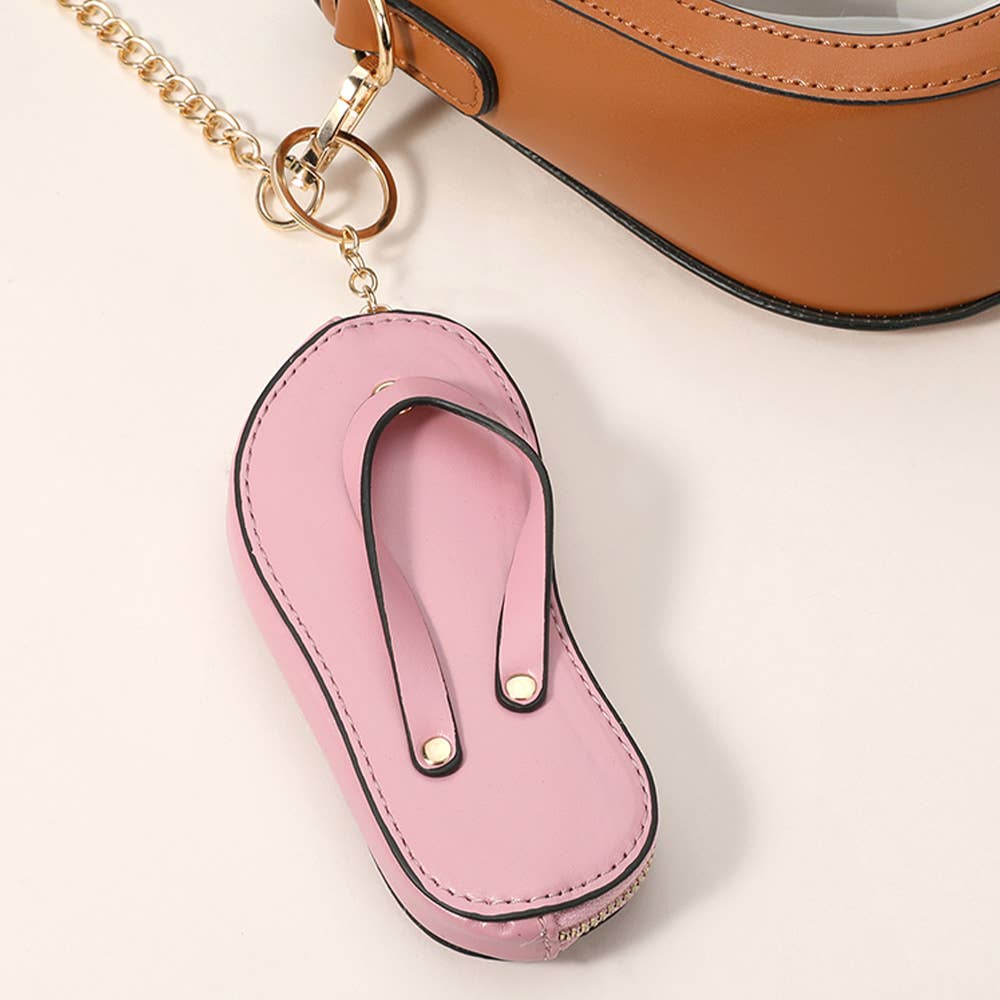 Faux Leather Flip-flop Mini Wristlet Keychain / Bag Charm