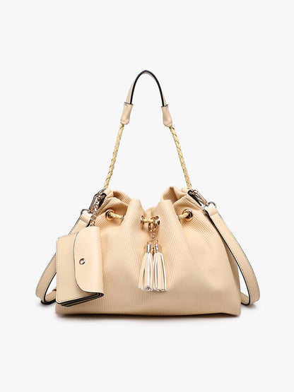 Aaliyah Pleated Drawstring Bucket Bag: THREE COLORS