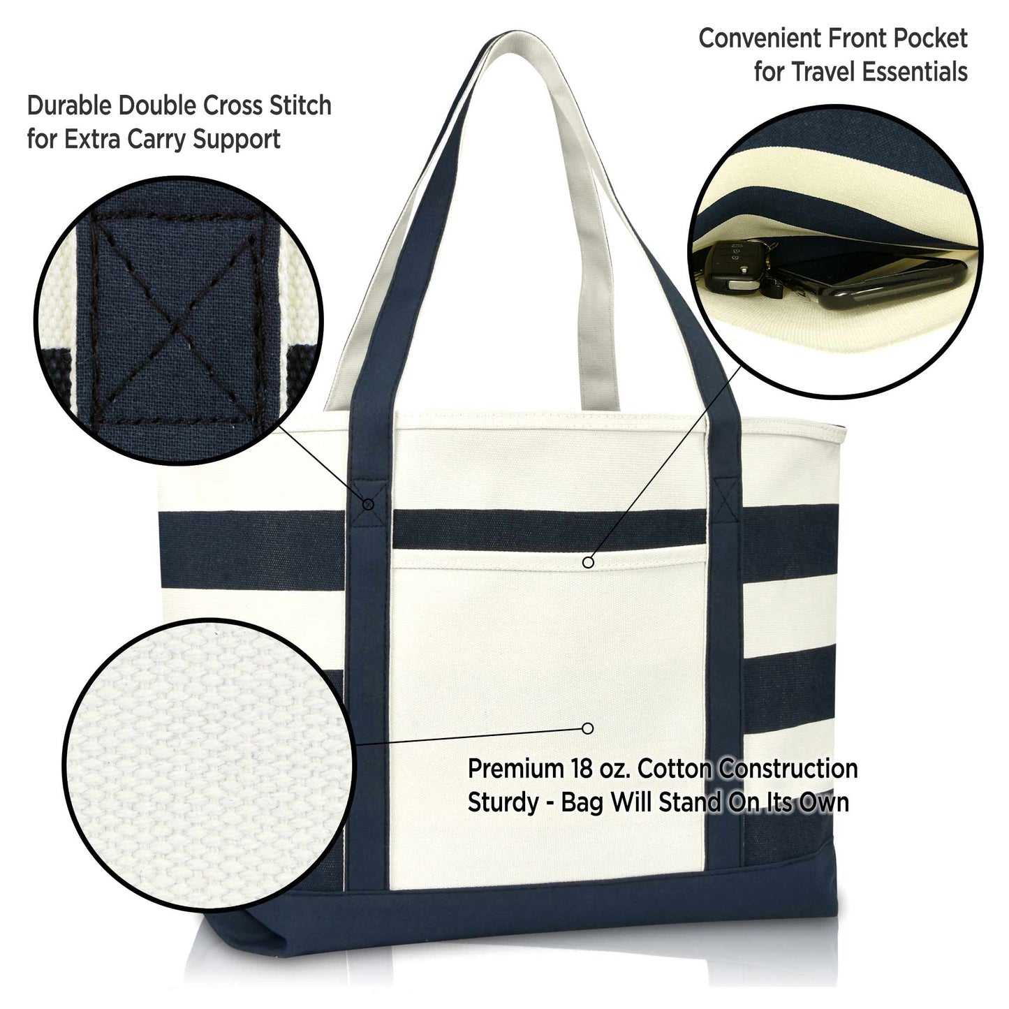 Ocean Sailboat Womens Embroidered Striped Tote Bag