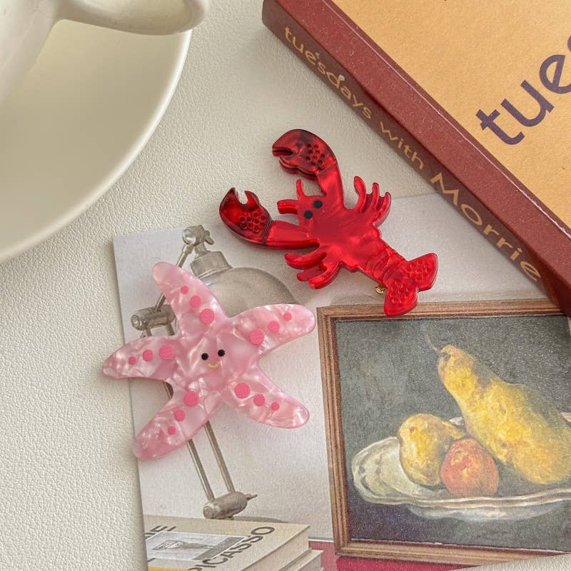 Adorable Lobster & Starfish Hair Clips, Marine Hair Accents