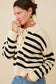 Size Inclusive:Lace Up Striped Sweater