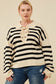 Size Inclusive:Lace Up Striped Sweater
