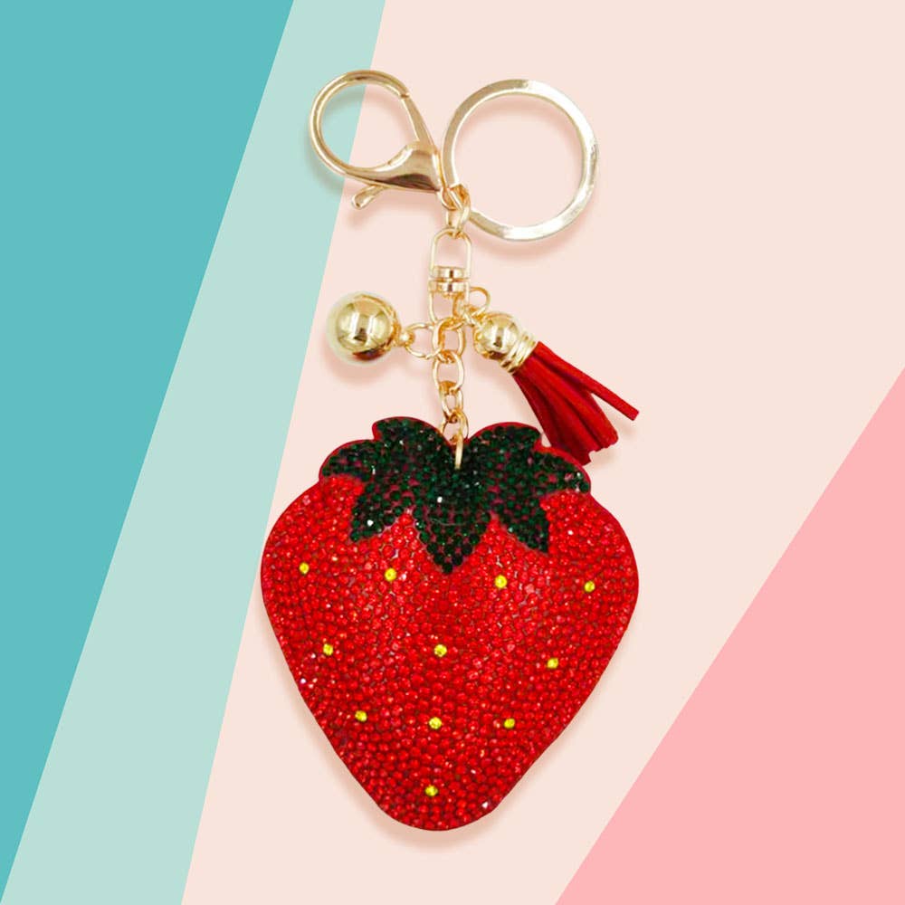 Bling Studded Strawberry Tassel Keychain
