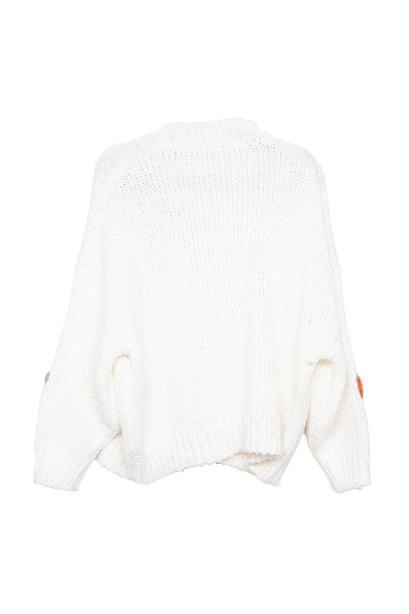 White Floral Fall Stitched Sweater