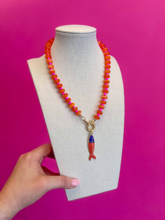 Fish Charm Necklace - Orange
