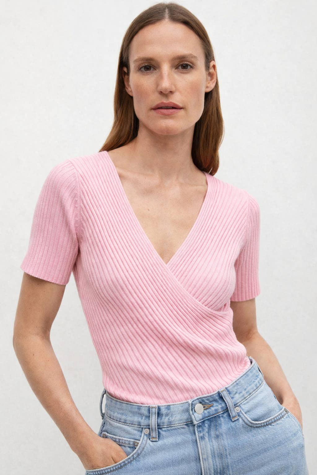 Ribbed knit wrap T-shirt - 0590