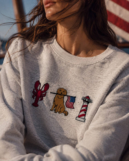 Patriotic Retriever Nautical Embroidered Grey Sweatshirt: Pre Order