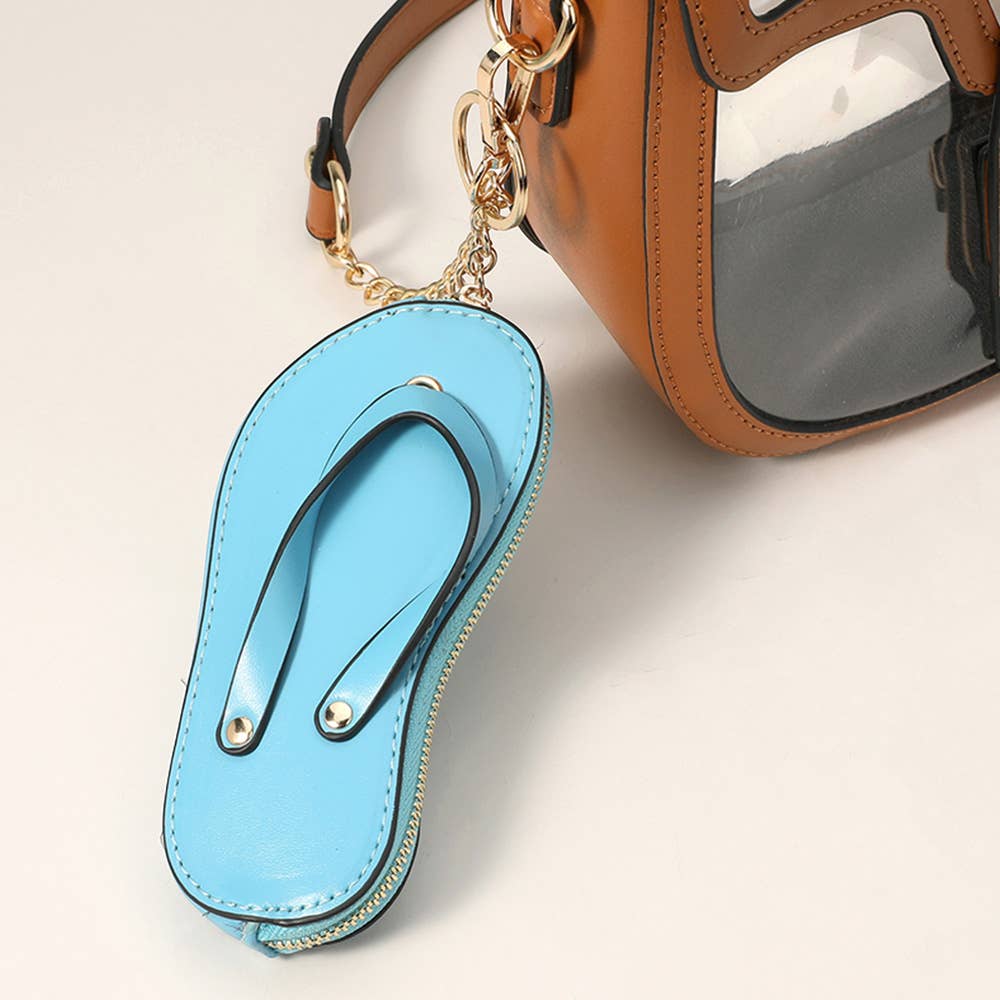 Faux Leather Flip-flop Mini Wristlet Keychain / Bag Charm