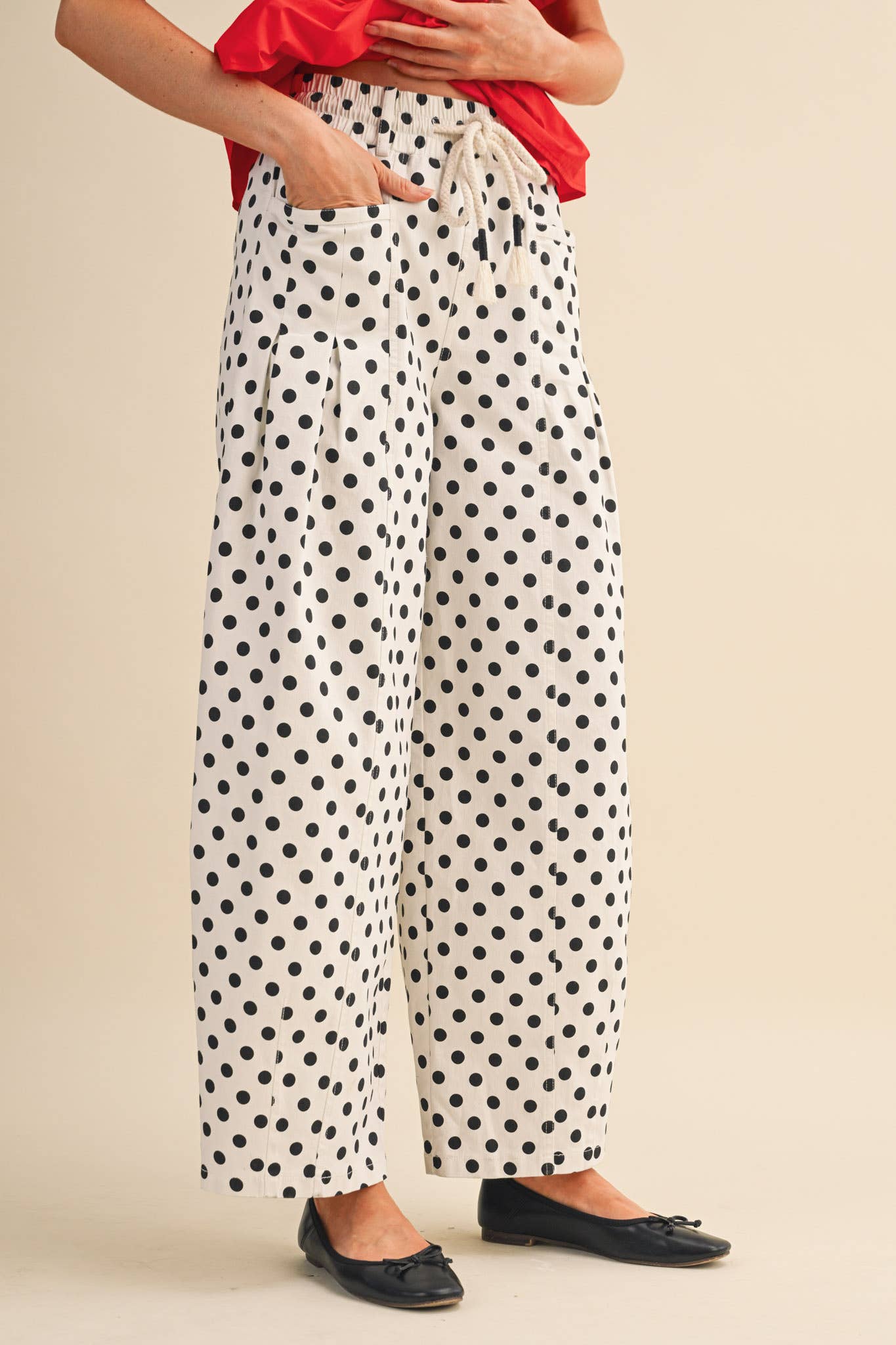 Polka Dot Pleated Barrel Pants - 3 Colors Available