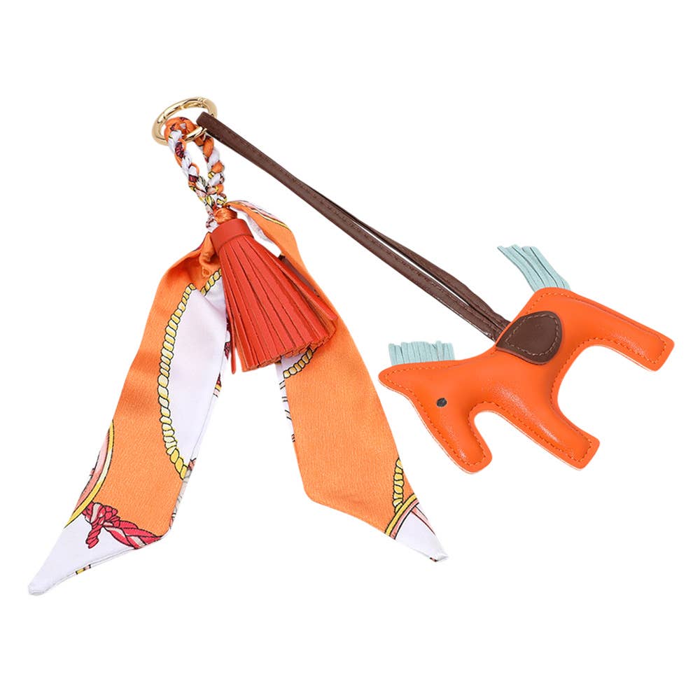 Faux Leather Horse Tassel Scarf Keychain / Bag Charm