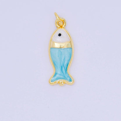 24K Gold Filled 22mm Enamel Pink Purple Blue Pastel Tiny Sea Fish Animal Charm | D-367 D-369