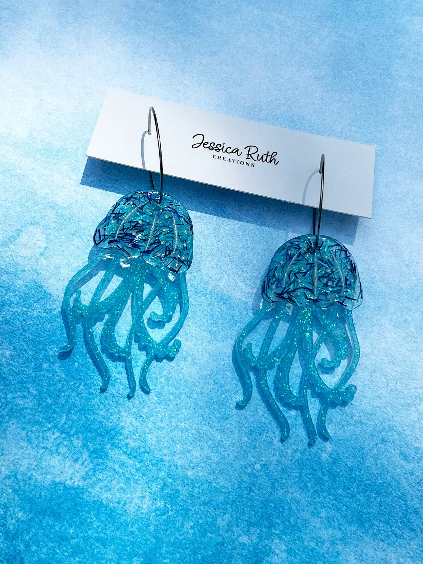 Blue Jellyfish Dangle Hoop Earrings