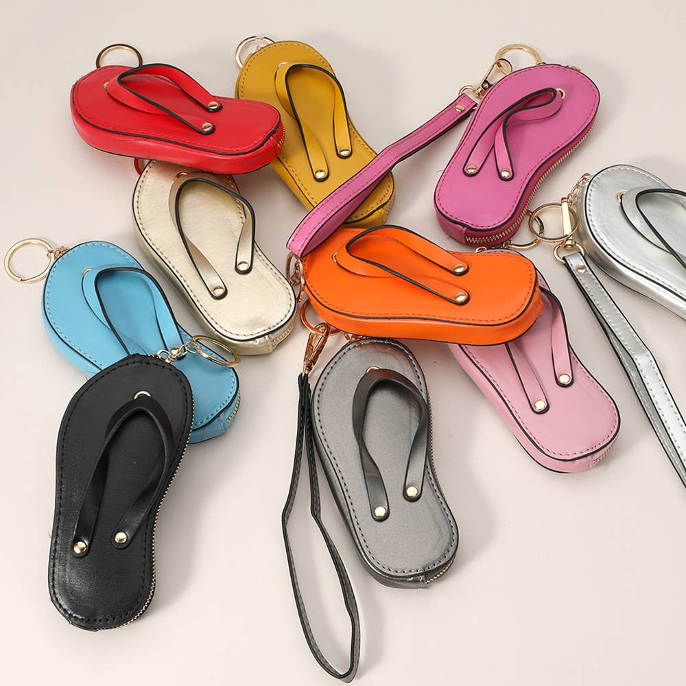 Faux Leather Flip-flop Mini Wristlet Keychain / Bag Charm