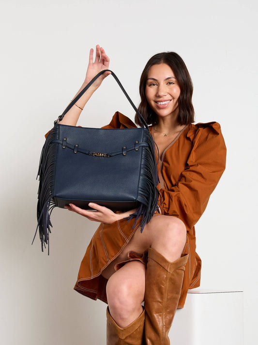 Eva Side Fringe Satchel w/ Decorative Closure