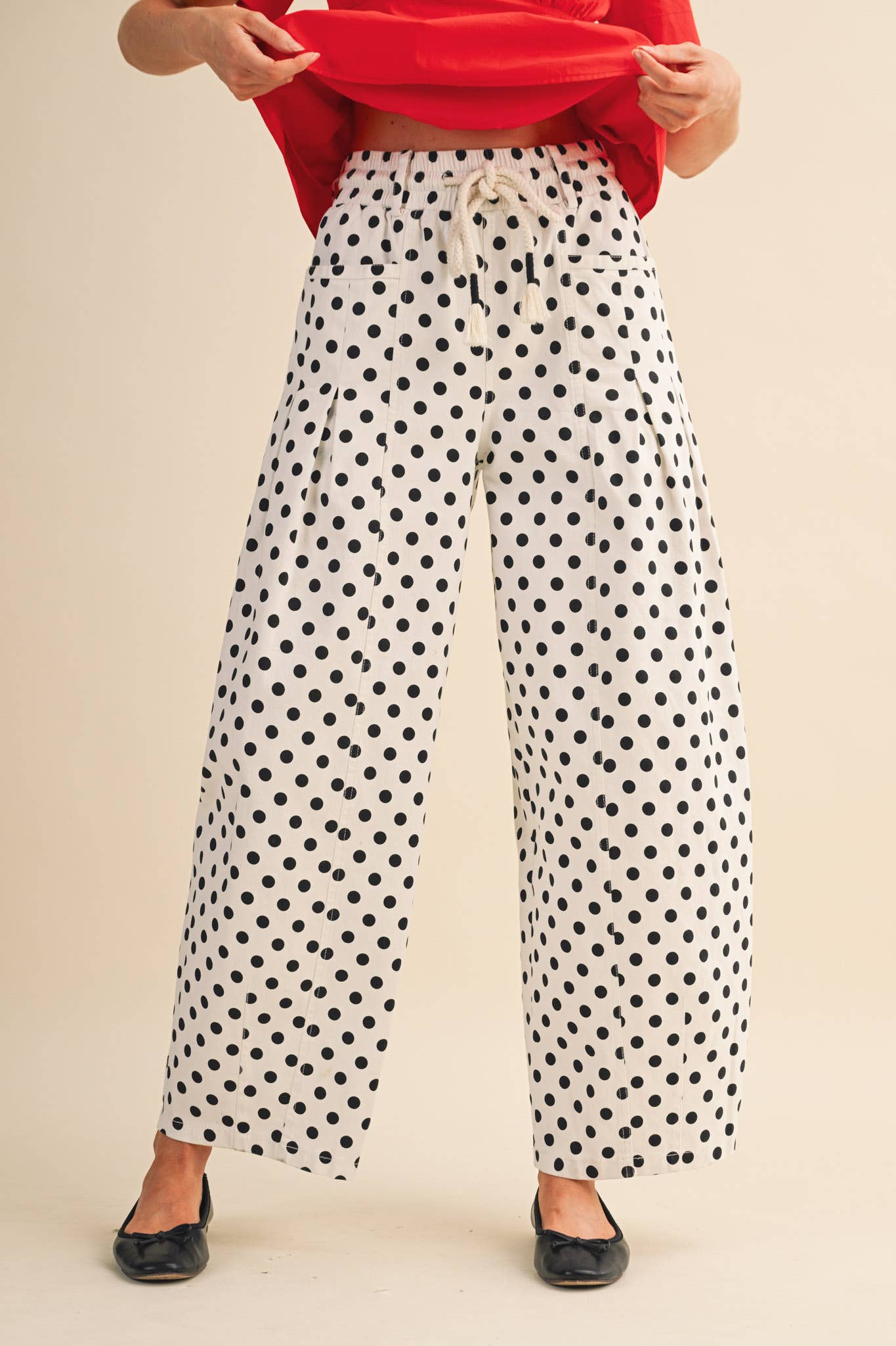 Polka Dot Pleated Barrel Pants - 3 Colors Available