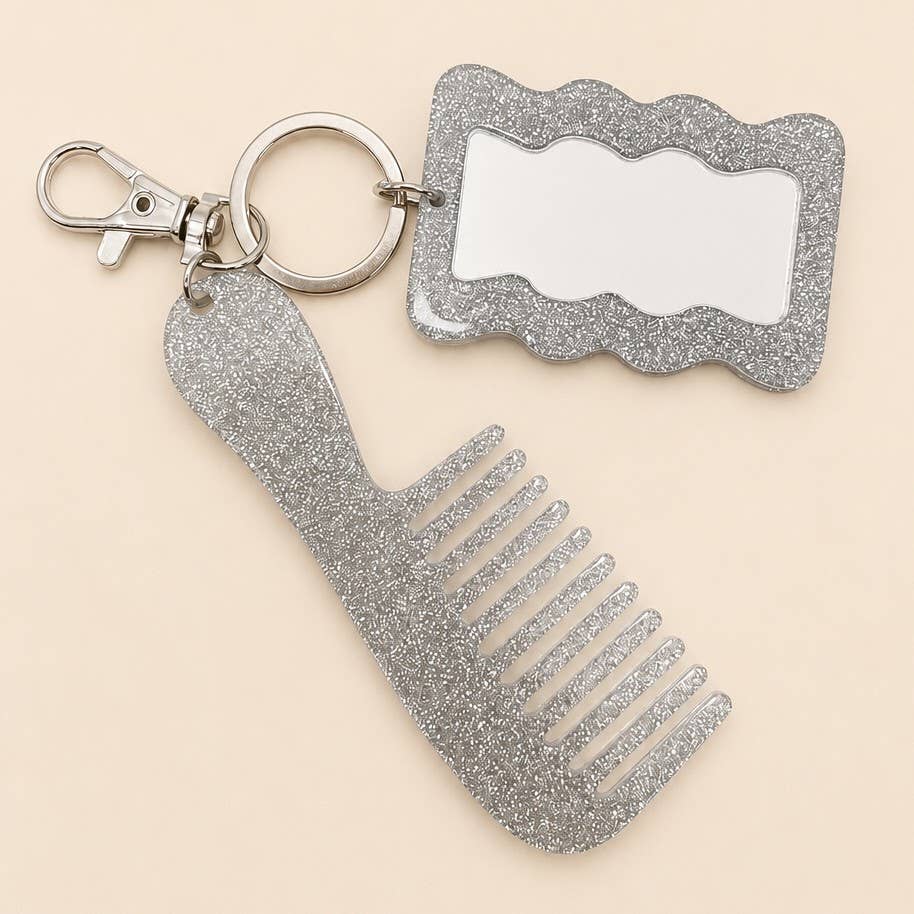 Glitter Comb/Mirror Bag Charm