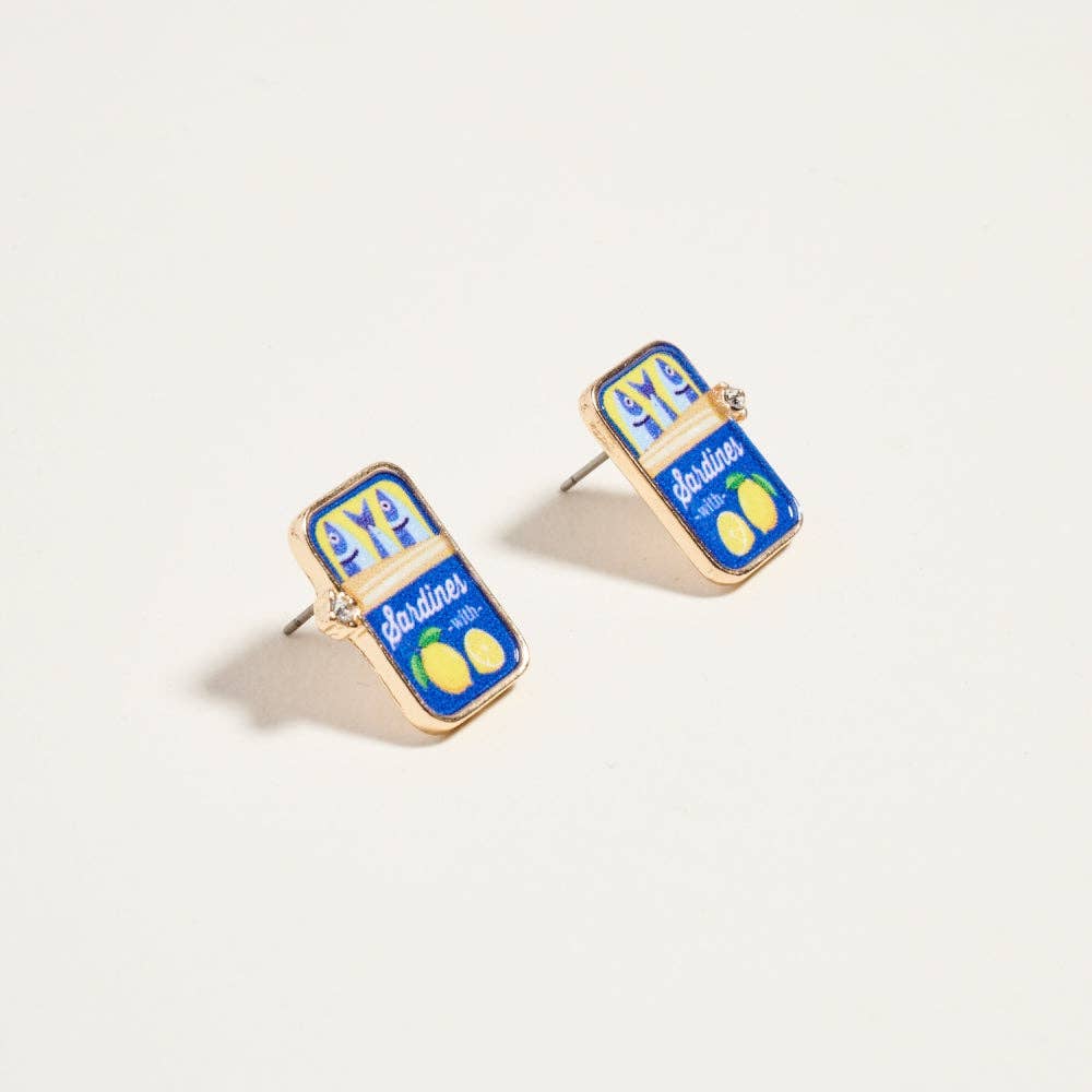0.75 Inch Canned Sardines Rhinestone Post Earrings