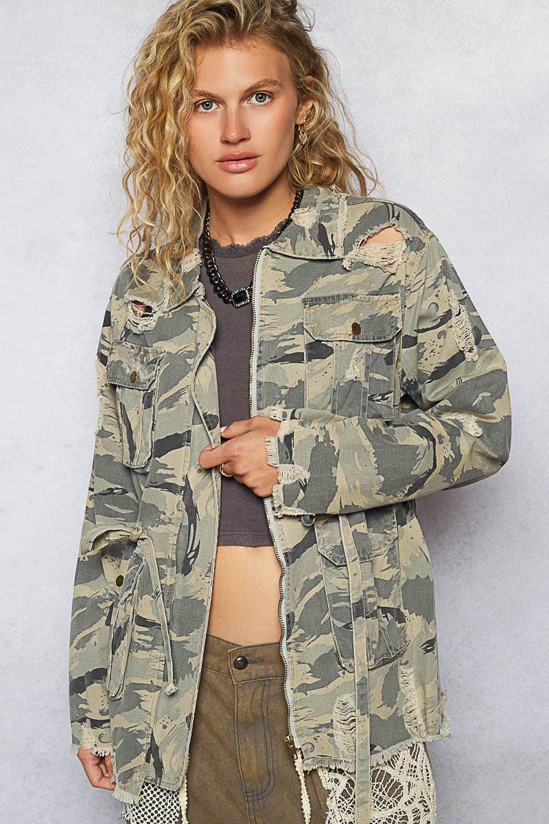 The Jodi Camo Cinched-Waist Utility Jacket