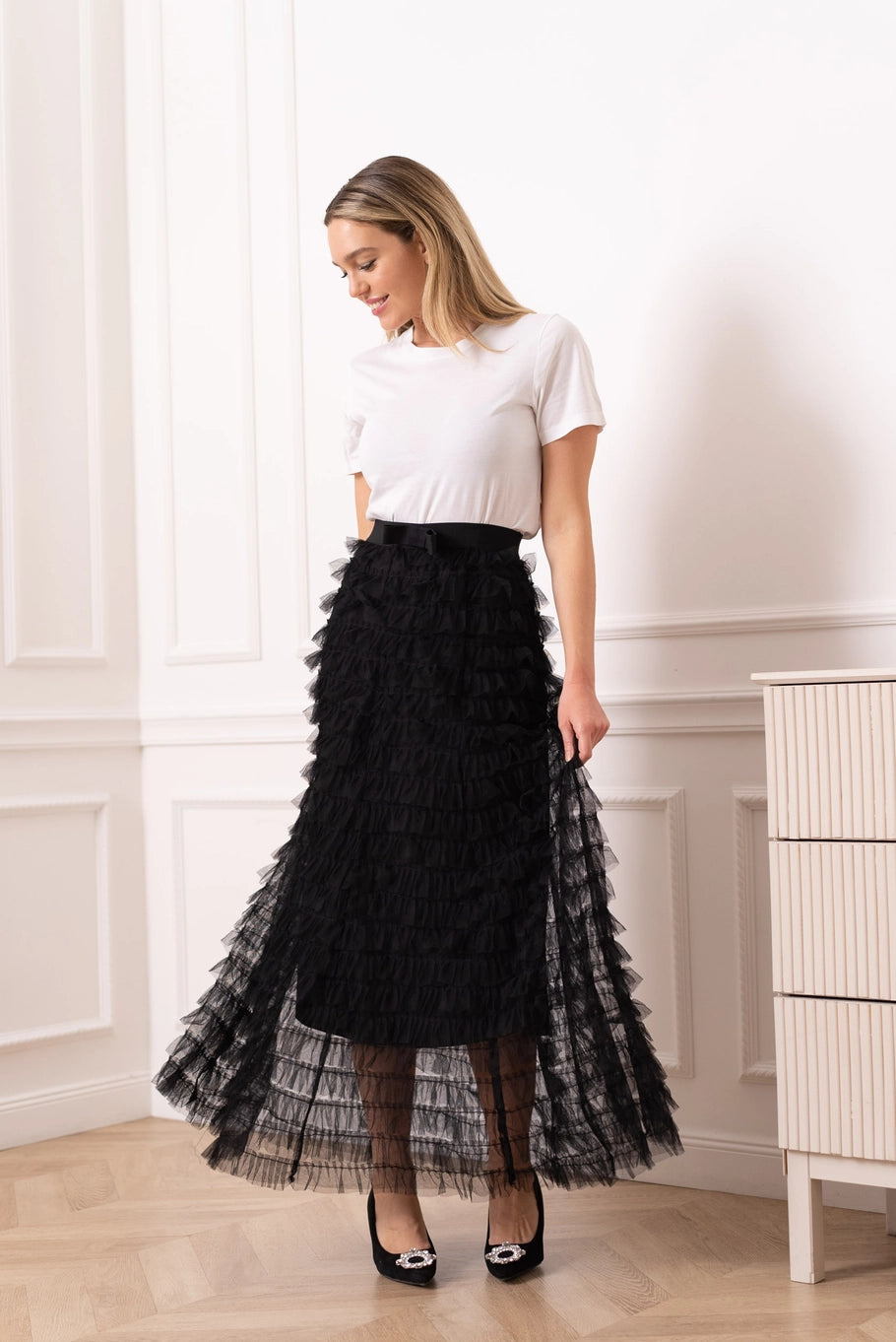 Black ruffle cheap tulle skirt